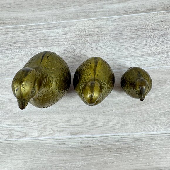Vintage Solid Brass Quail Figurines Set of 3 MCM Boho Decor - Picture 6 of 11